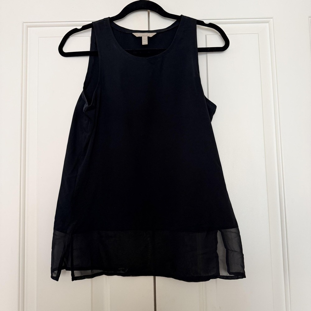Banana Republic Tank Top Womens XS Black Sheer Hem Tunic Summer Casual Blouse